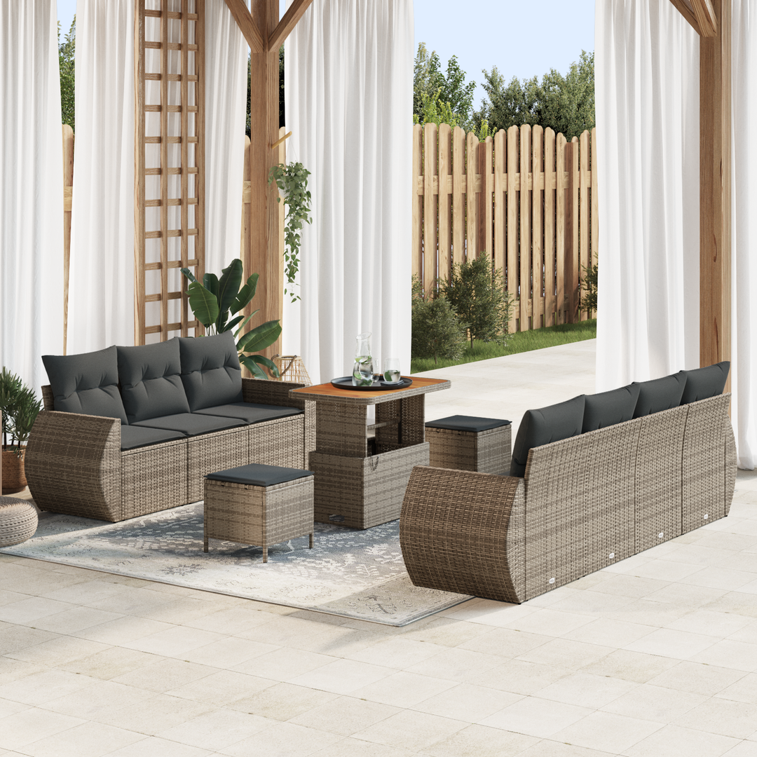 Havesofa Sæt med pude med opbevaring 10 pcs Grå polyrattan