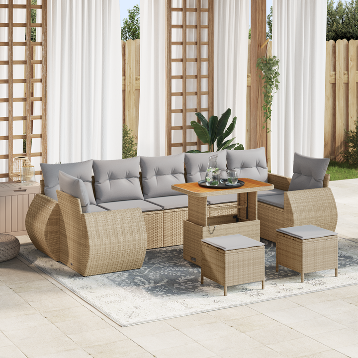 Havesofa Sæt med pude med opbevaring 10 pcs beige og lysegrå