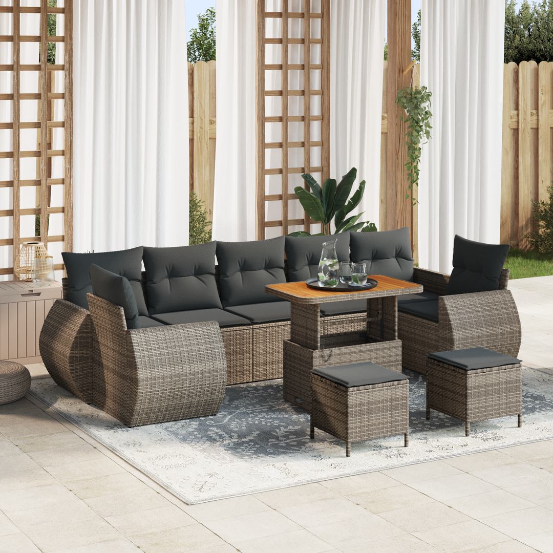 Havesofa Sæt 10 pcs Grå Polyrattan og pulverlakeret stål