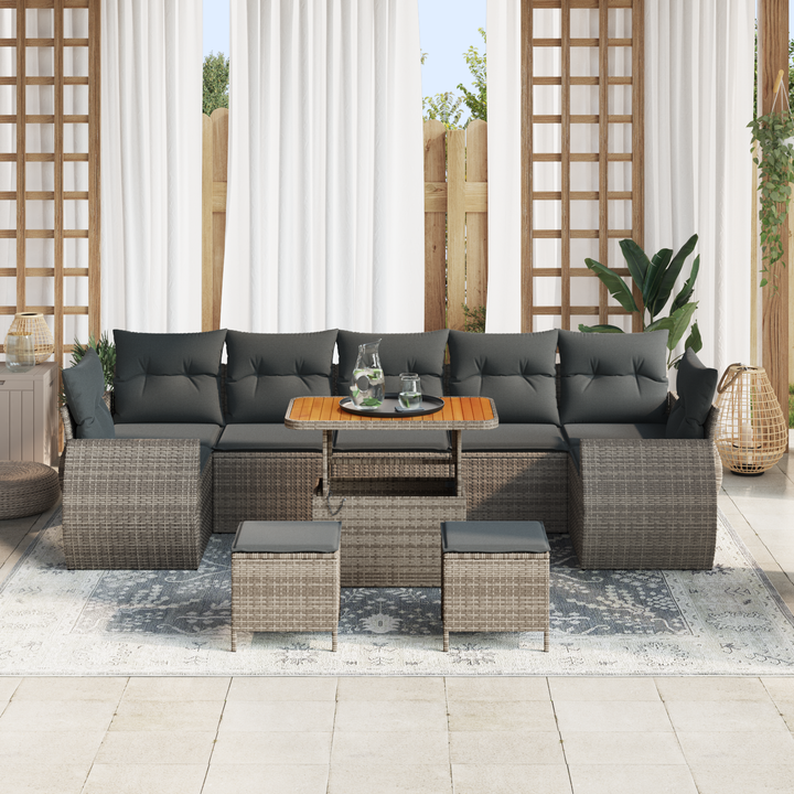 Havesofa Sæt 10 pcs Grå Polyrattan og pulverlakeret stål