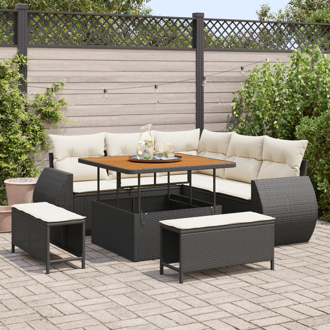 Havesofa Sæt med pude med pude 8 pcs Sort og Cream polyrattan