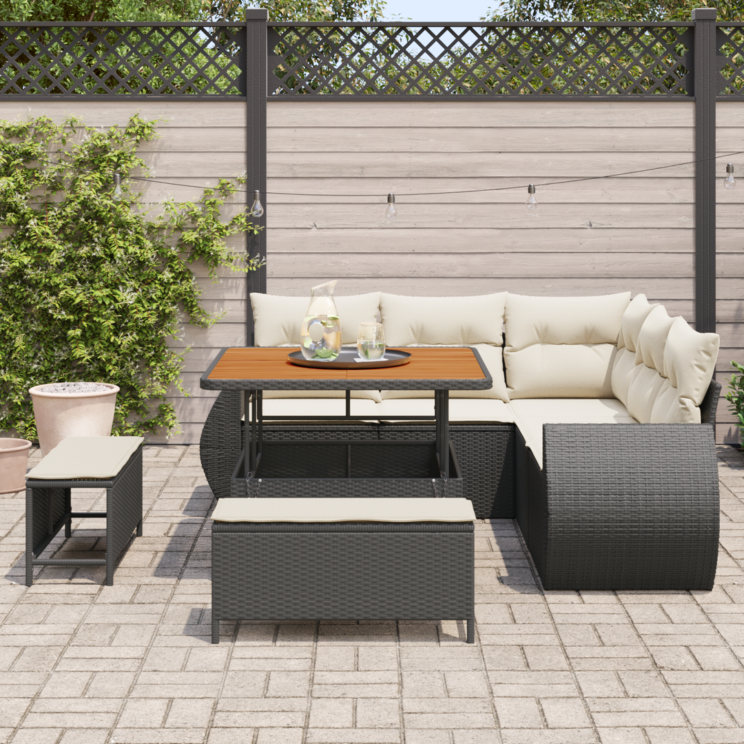 Havesofa Sæt med pude med pude 8 pcs Sort og Cream polyrattan