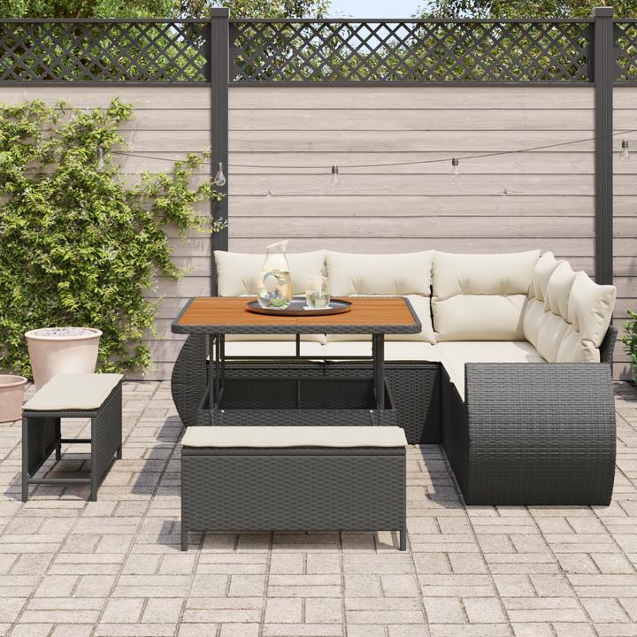 Havesofa Sæt med pude med pude 8 pcs Sort og Cream polyrattan
