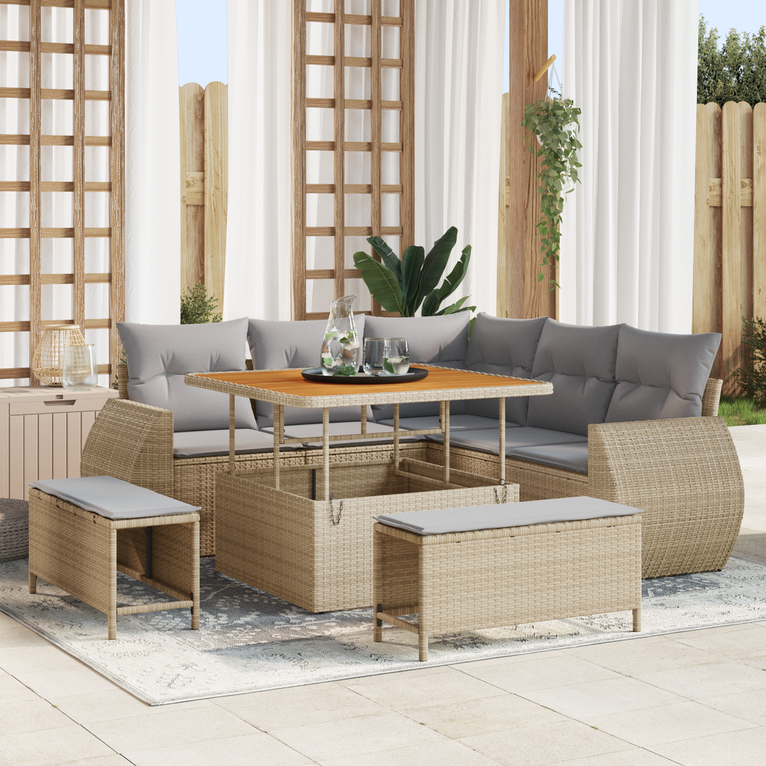 Havesofa Sæt med pude med opbevaring 8 pcs beige og lysegrå