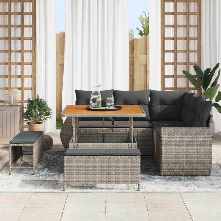 Havesofa Sæt med pude med opbevaring 8 pcs Grå polyrattan