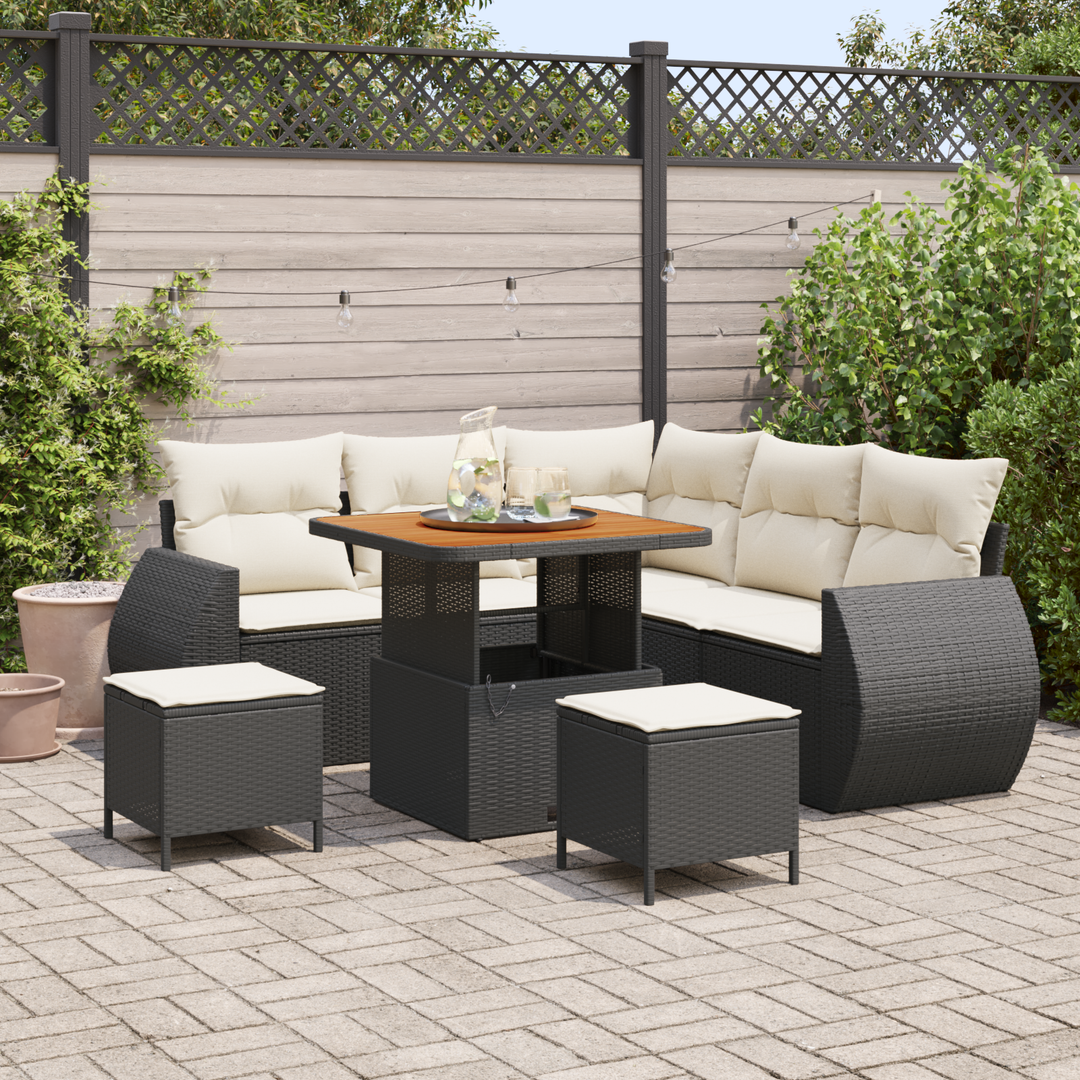 Havesofa Sæt med pude med pude 8 pcs Sort og Cream polyrattan