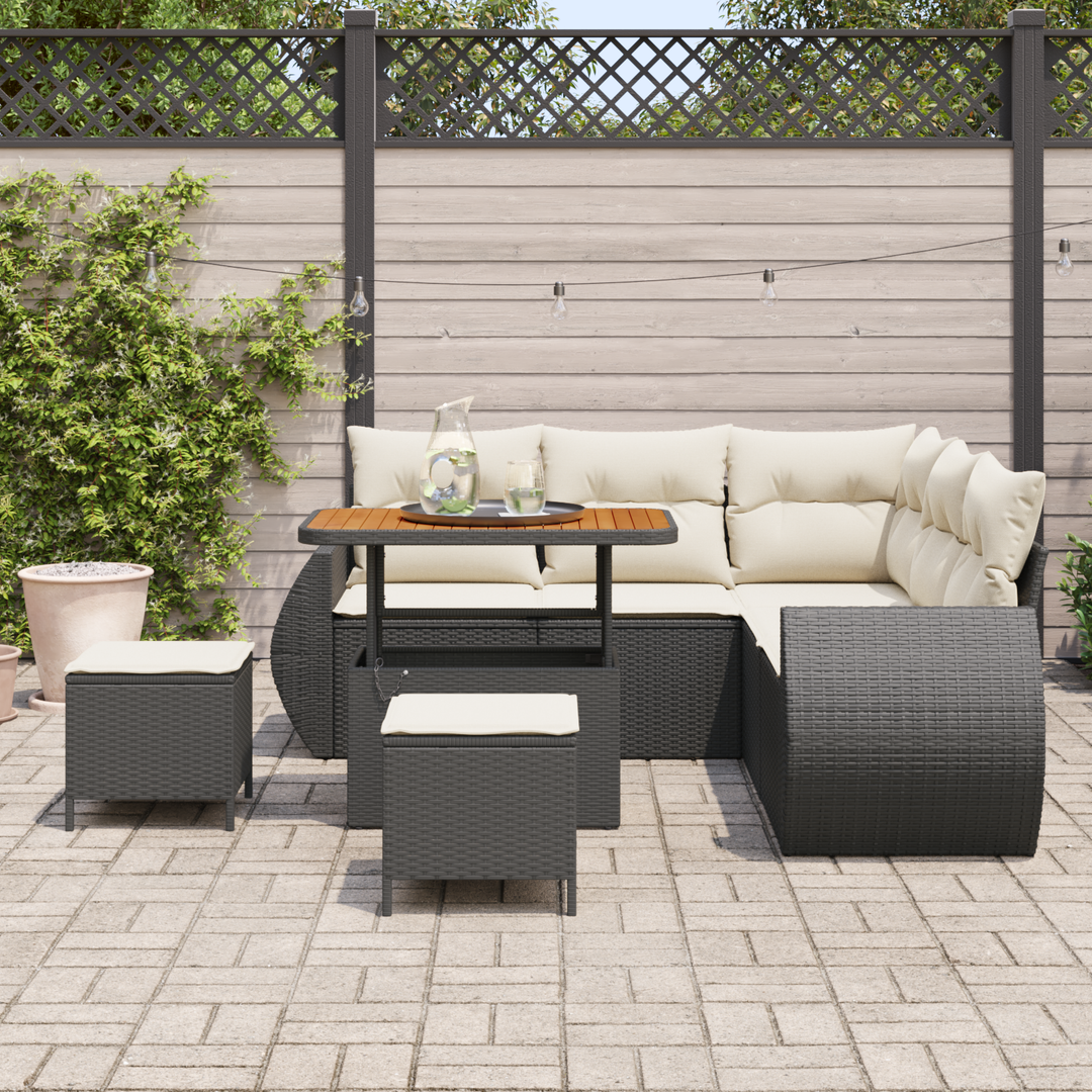 Havesofa Sæt med pude med pude 8 pcs Sort og Cream polyrattan