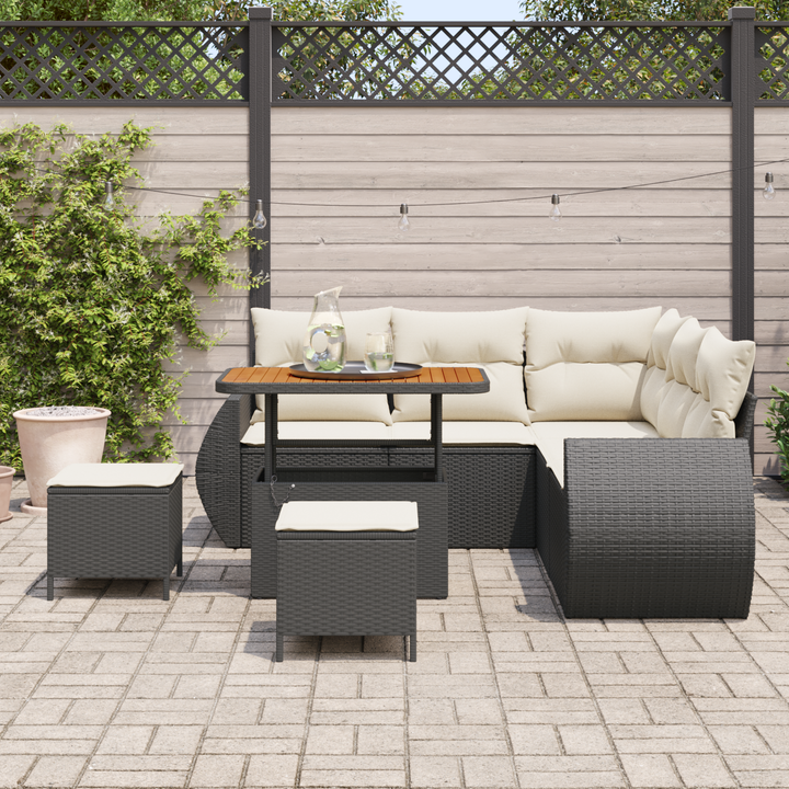 Havesofa Sæt med pude med pude 8 pcs Sort og Cream polyrattan