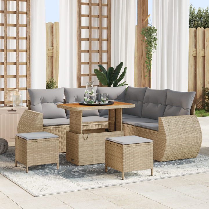 Havesofa Sæt med pude med opbevaring 8 pcs beige og lysegrå