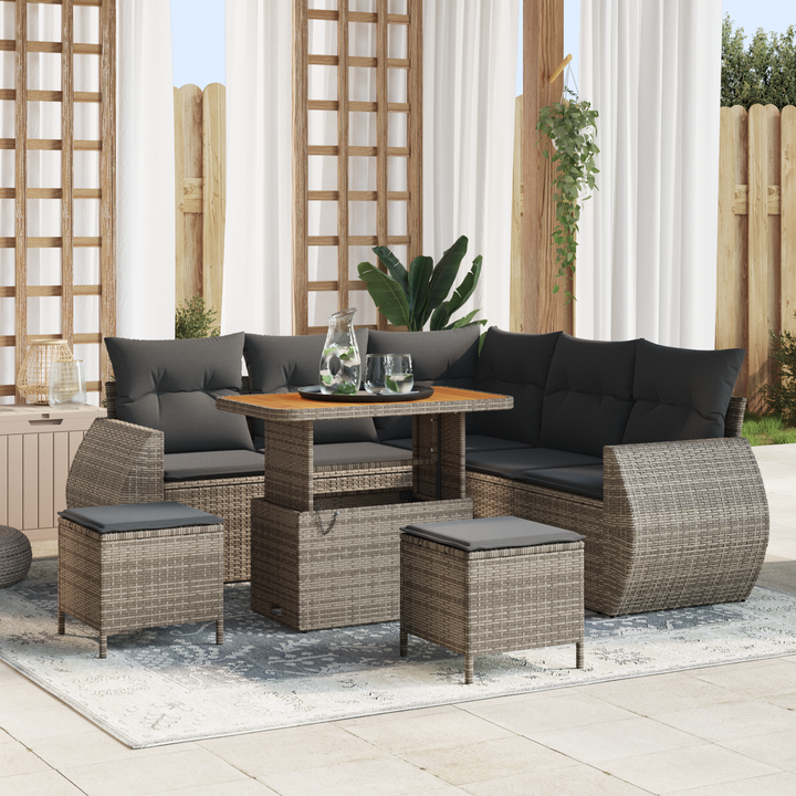 Havesofa Sæt med pude med opbevaring 8 pcs Grå polyrattan