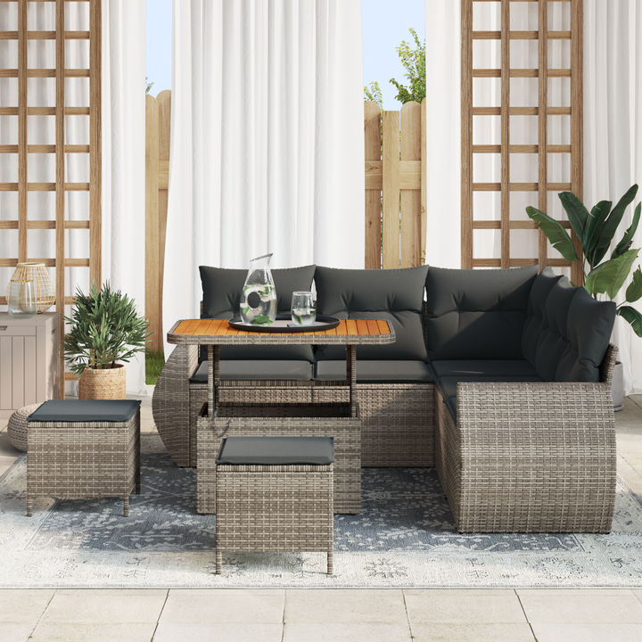 Havesofa Sæt med pude med opbevaring 8 pcs Grå polyrattan