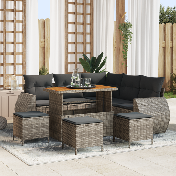Havesofa Sæt med pude med opbevaring 9 pcs Grå polyrattan