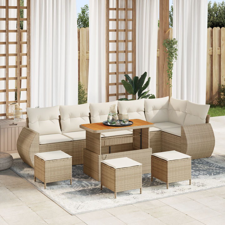 Havesofa Sæt med pude 10 pcs Beige og creme Poly Rattan
