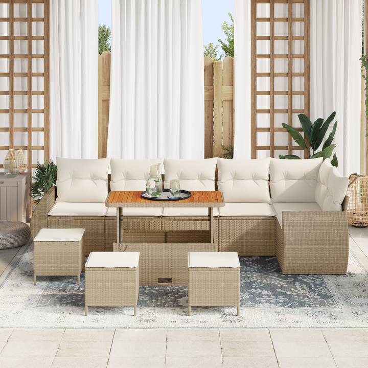 Havesofa Sæt med pude 10 pcs Beige og creme Poly Rattan