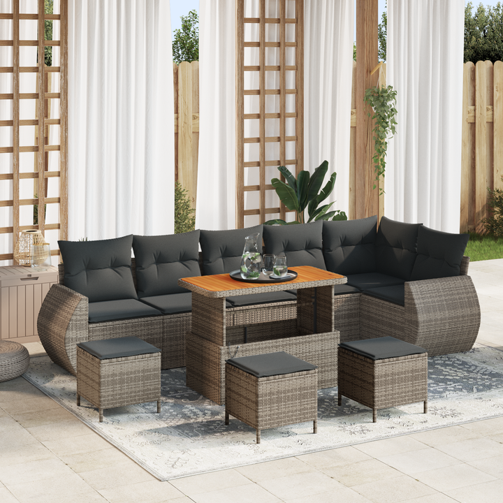 Havesofa Sæt med pude med opbevaring 10 pcs Grå Poly Rattan