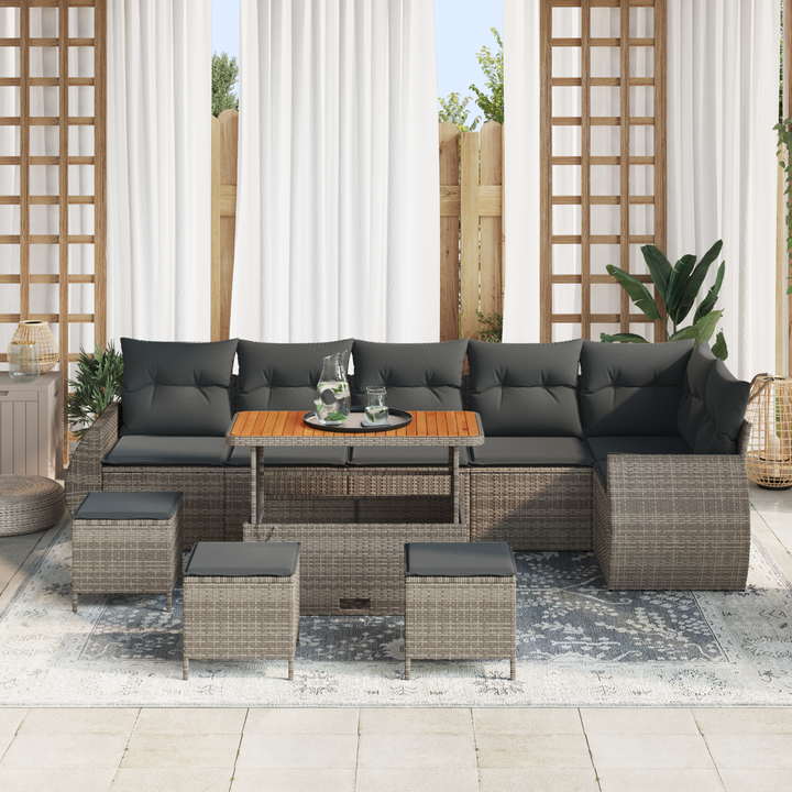 Havesofa Sæt med pude med opbevaring 10 pcs Grå Poly Rattan