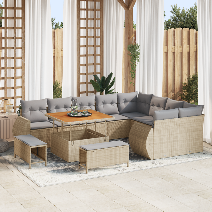 Havesofa Sæt med pude 12 pcs Beige og lys grå Poly Rattan