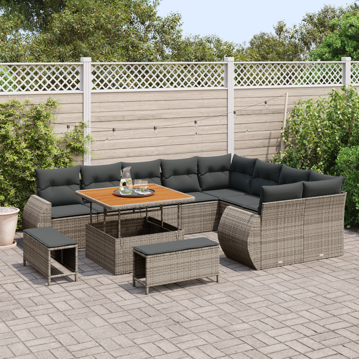 Havesofa Sæt 12 pcs Grå Polyrattan og pulverlakeret stål