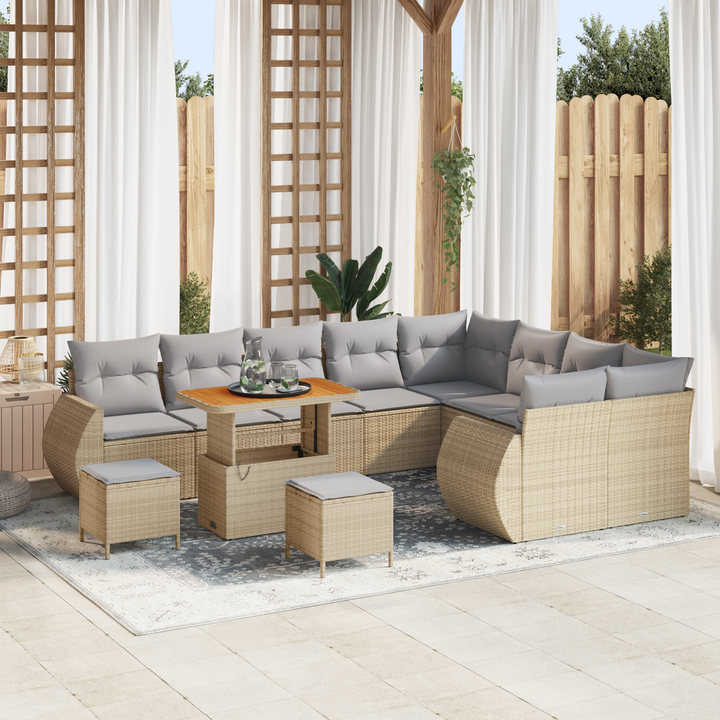Havesofa Sæt med pude 12 pcs Beige og lys grå Poly Rattan