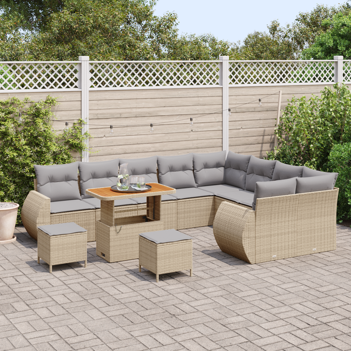 Havesofa Sæt med pude 12 pcs Beige og lys grå Poly Rattan