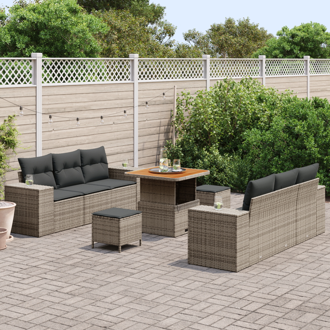 Havesofa Sæt med pude Grå 221 x 204 x 85 cm Poly Rattan