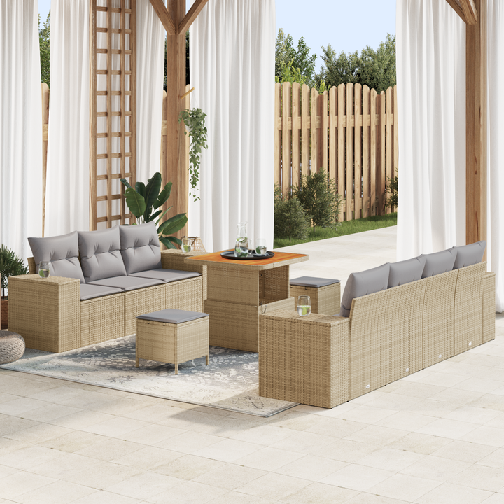 Havesofa Sæt med pude 10 pcs Beige og lys grå Poly Rattan