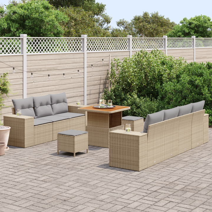 Havesofa Sæt med pude 10 pcs Beige og lys grå Poly Rattan