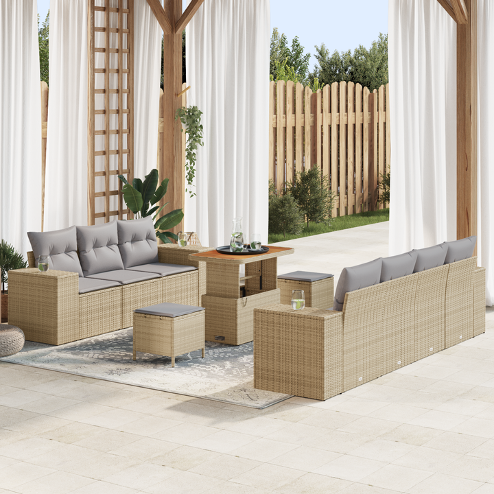Havesofa Sæt med pude 10 pcs Beige og lys grå Poly Rattan
