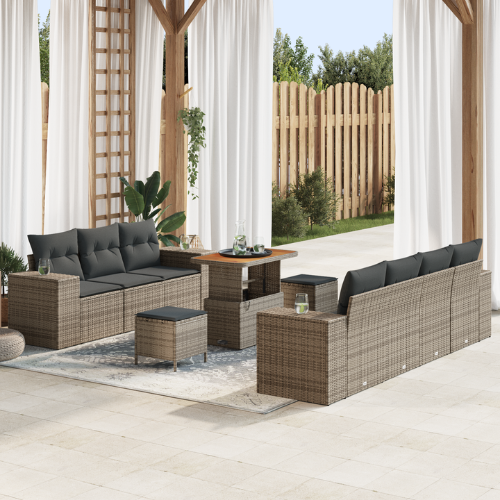 Havesofa Sæt med pude med opbevaring 10 pcs Grå Poly Rattan