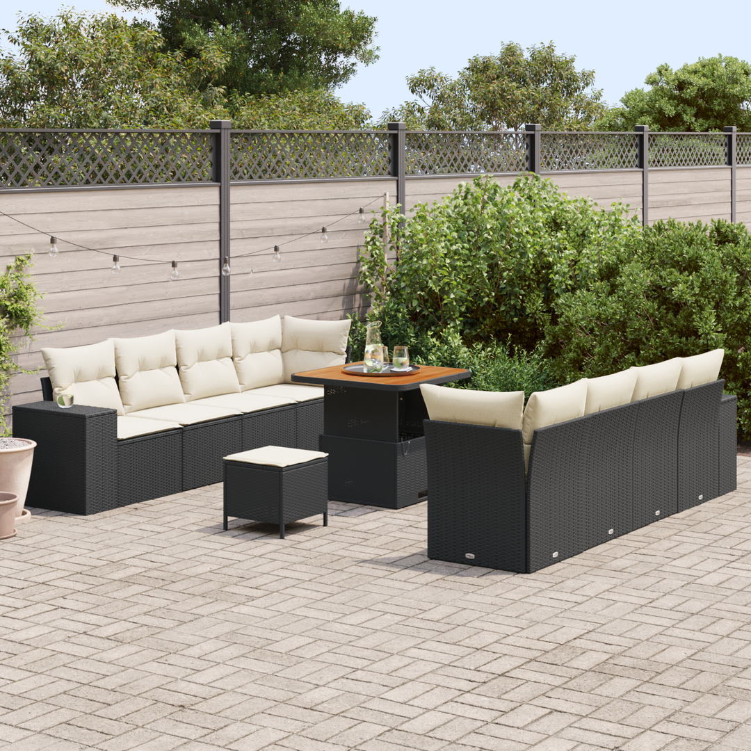 Havesofa Sæt med pude 11 pcs Sort og Cream polyrattan