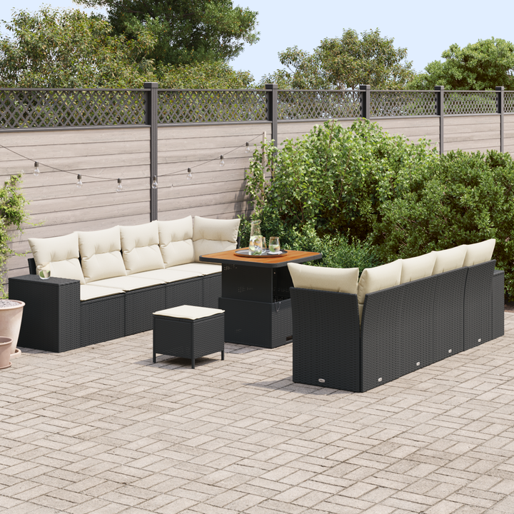 Havesofa Sæt med pude 11 pcs Sort og Cream polyrattan