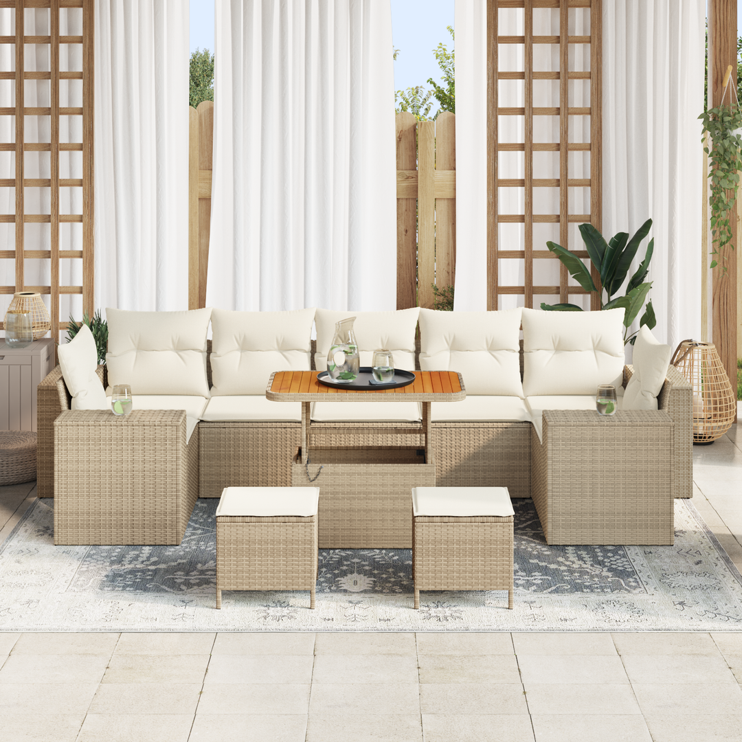 Havesofa Sæt med pude med opbevaring 10 pcs Beige og creme