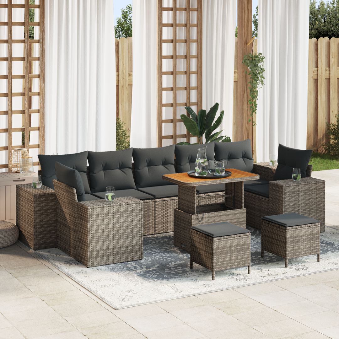 Havesofa Sæt 10 pcs Grå Polyrattan, stål og massivt akacietræ