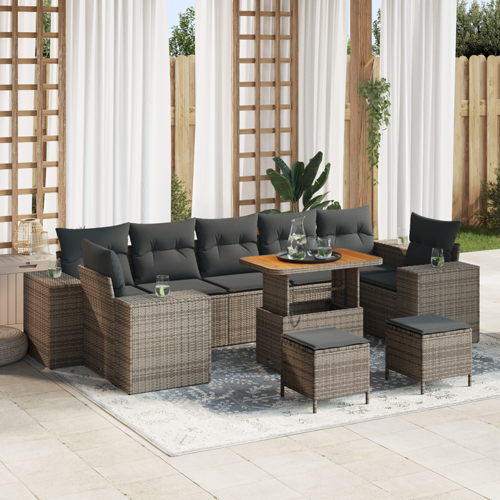 Havesofa Sæt 10 pcs Grå Polyrattan, stål og massivt akacietræ