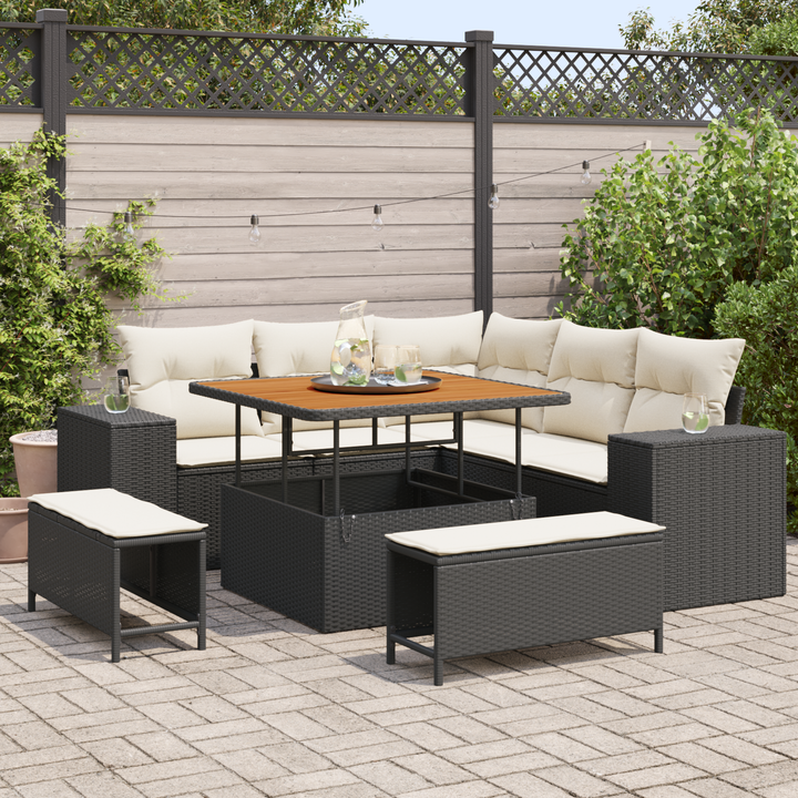 Havesofa Sæt med pude 8 pcs Sort og Cream polyrattan