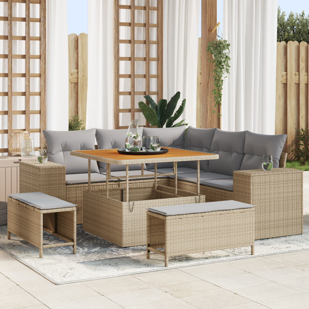 Havesofa Sæt med pude 8 pcs Beige og lys grå polyrattan