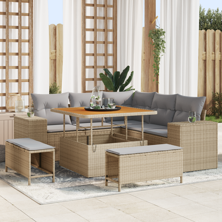 Havesofa Sæt med pude 8 pcs Beige og lys grå polyrattan