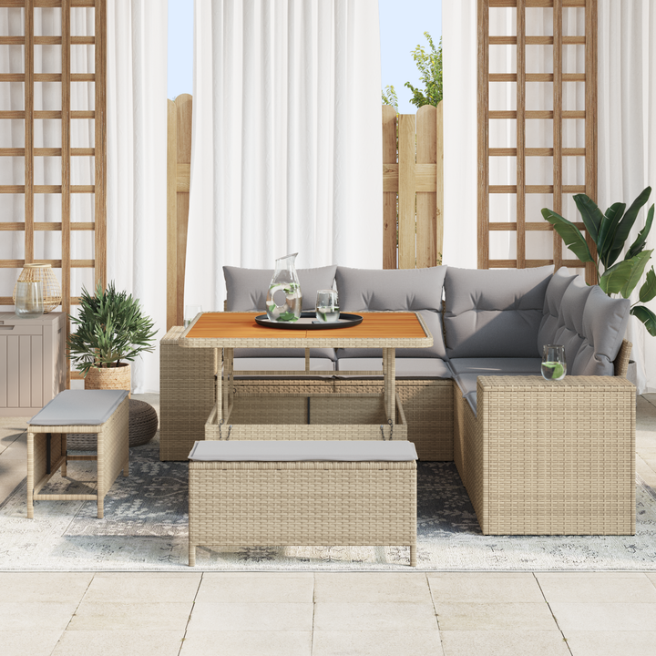 Havesofa Sæt med pude 8 pcs Beige og lys grå polyrattan