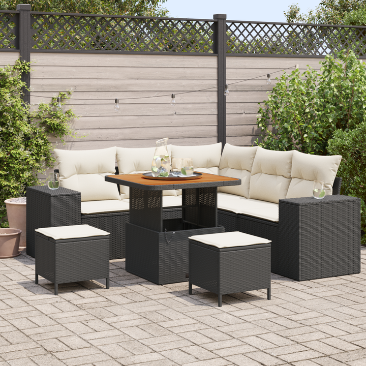 Havesofa Sæt med pude 8 pcs Sort og Cream polyrattan