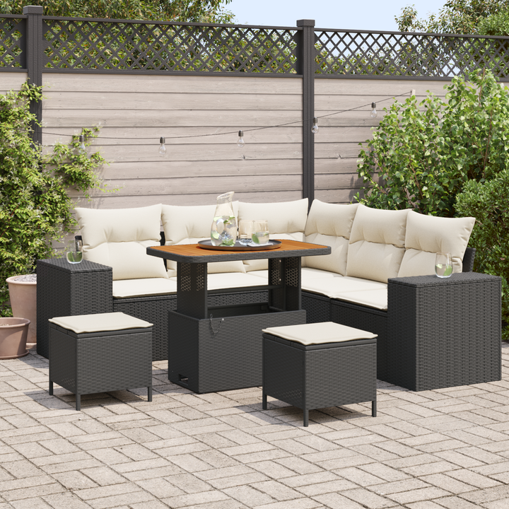 Havesofa Sæt med pude 8 pcs Sort og Cream polyrattan