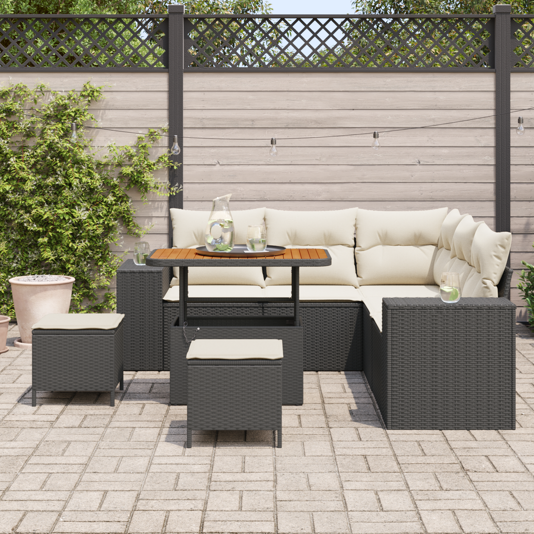 Havesofa Sæt med pude 8 pcs Sort og Cream polyrattan