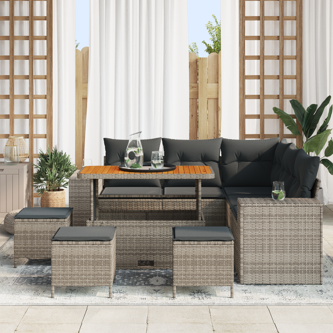 Havesofa Sæt med pude med opbevaring 9 pcs Grå polyrattan