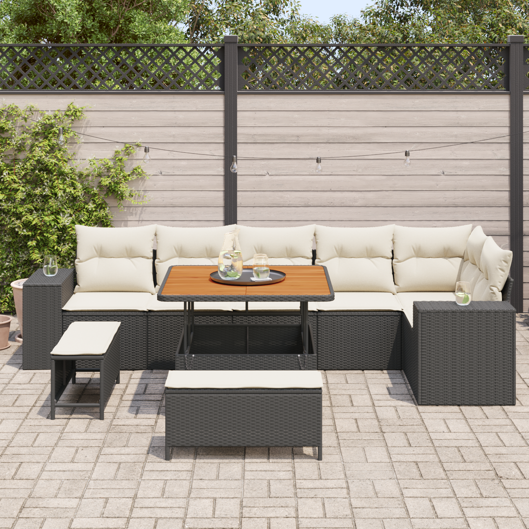Havesofa Sæt med pude 9 pcs Sort og Cream polyrattan