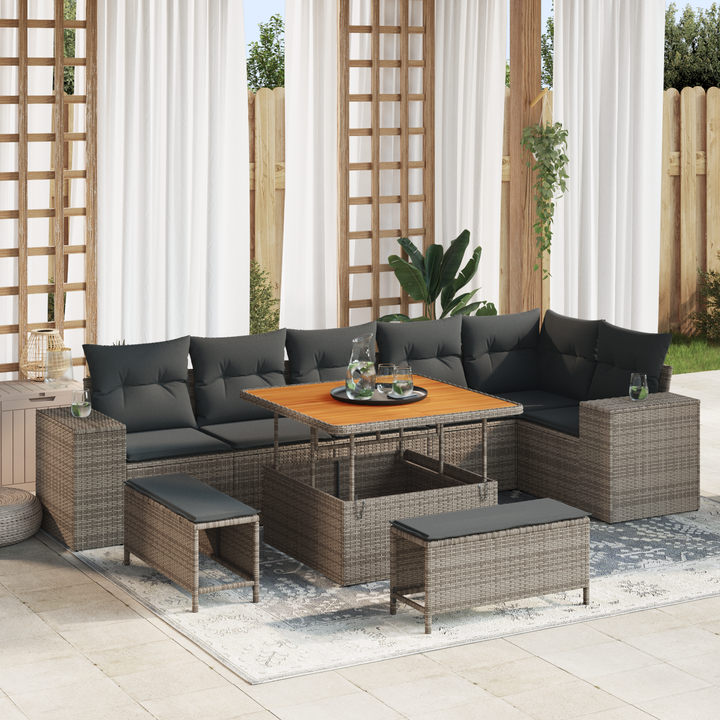 Havesofa Sæt med pude 9 pcs Grå polyrattan