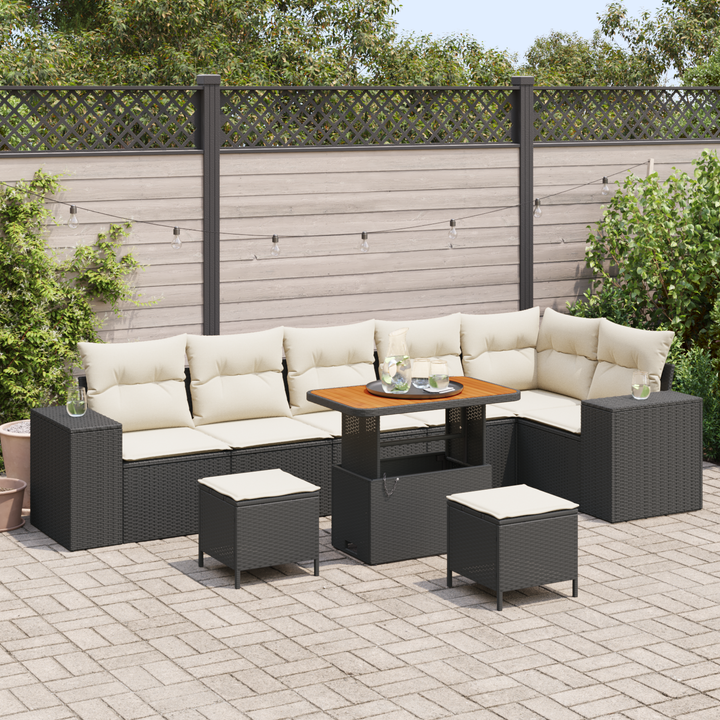 Havesofa Sæt med pude 9 pcs Sort og Cream polyrattan