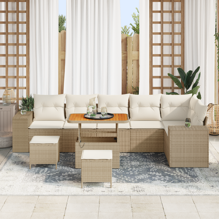 Havesofa Sæt med pude 9 pcs Beige og creme polyrattan