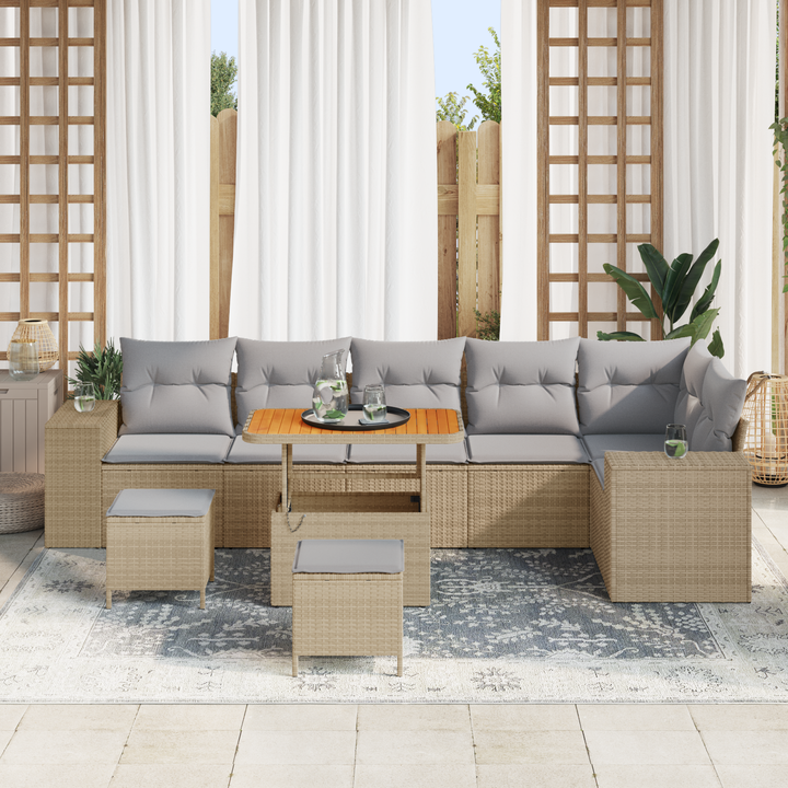 Havesofa Sæt med pude 9 pcs Beige og lys grå polyrattan
