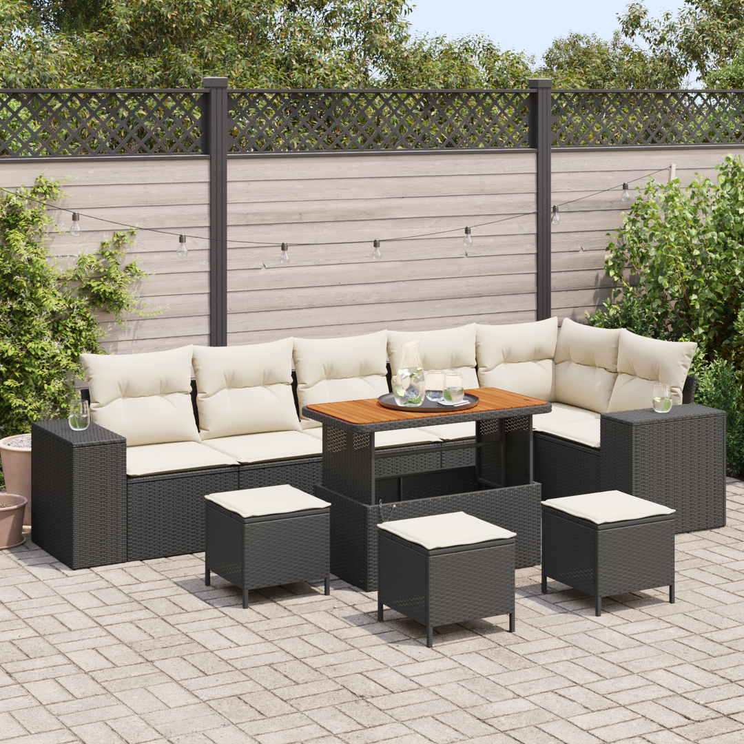 Havesofa Sæt med pude 10 pcs Sort og Cream polyrattan