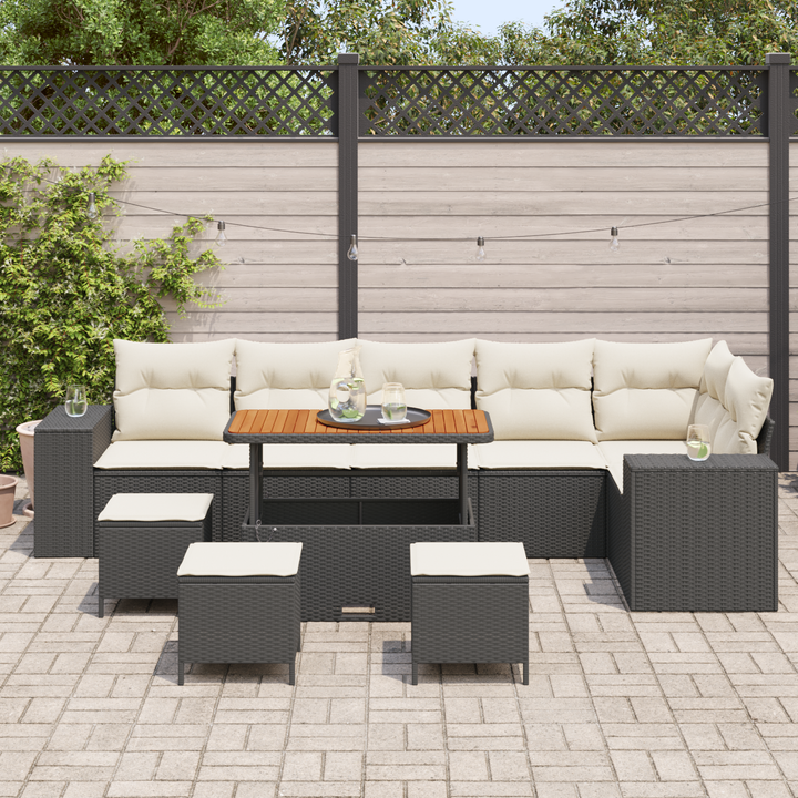 Havesofa Sæt med pude 10 pcs Sort og Cream polyrattan