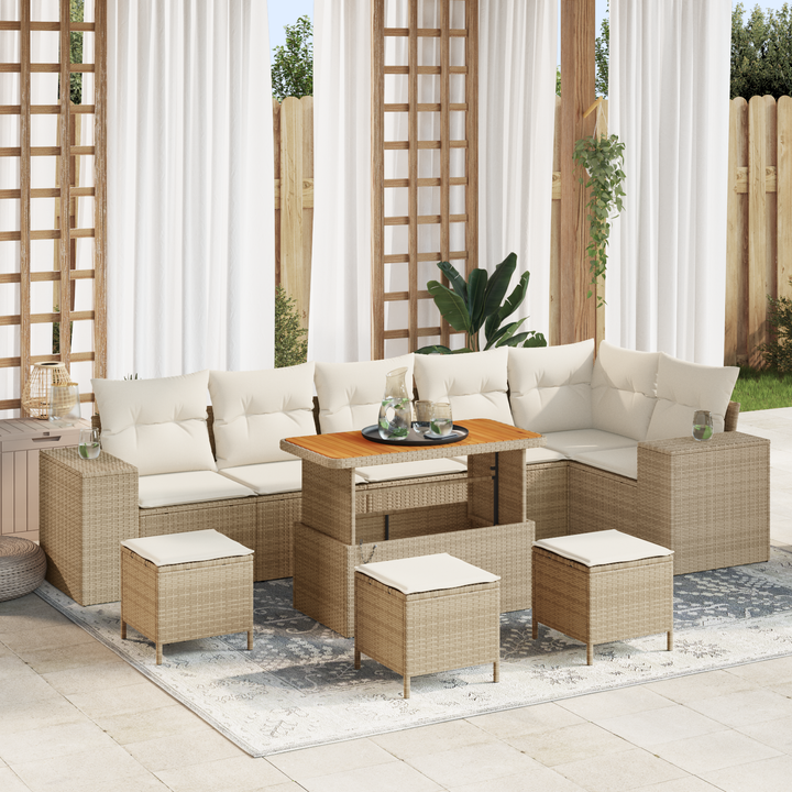 Havesofa Sæt med pude 10 pcs Beige og creme polyrattan